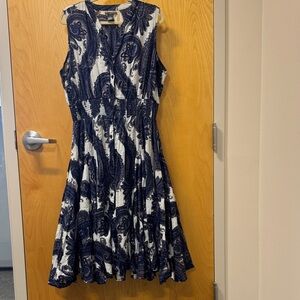 Chelsea & Theodore Navy and White Paisley Midi Dress
